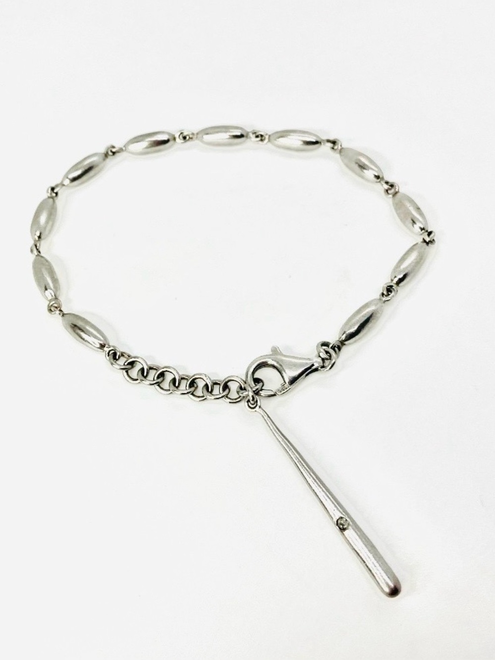 Vtg HD/R 925 Sterling Silver Solitaire Diamond Accent Torpedo Link Bracelet